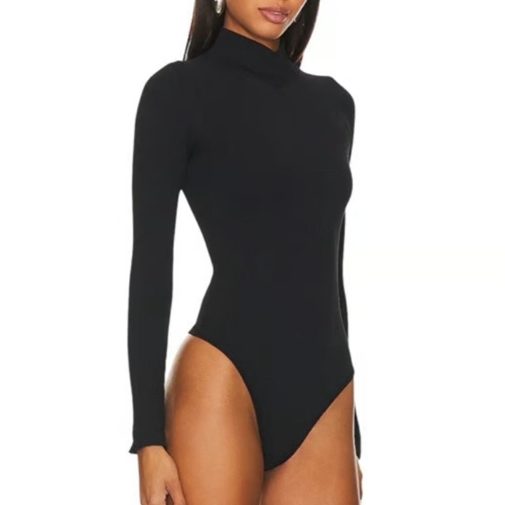 Free People XYZ Recycled Ribbed V Mock Turtleneck Bodysuit in Black sz XS/SML​ - Picture 6 of 7